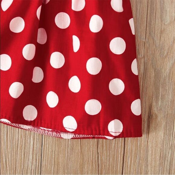 Girls Red & White Polka Dot Overall Dress 12-M Halloween Costume 3-pc Set Bow - Picture 9 of 17